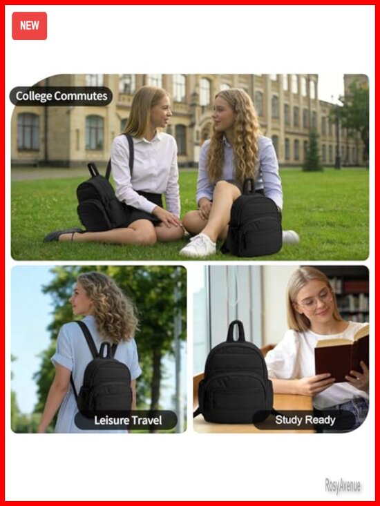 Quilted Mini Backpack Women Puffer Travel Work Campus Adjustable Straps